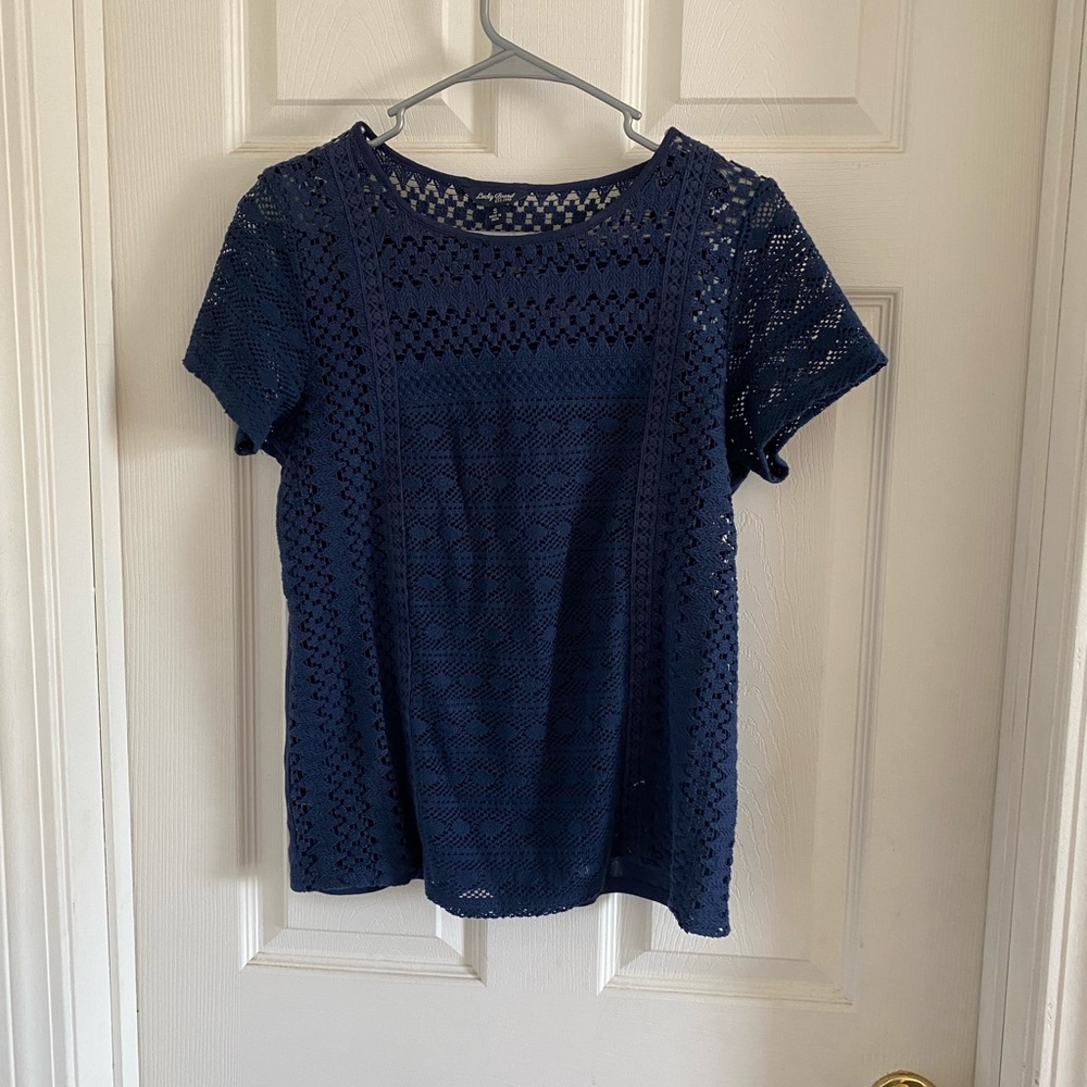 Navy Blue Lucky Brand Woman’s Crochet Short Sleeve